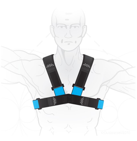 Particolare frontale della chiusura incrociata al petto