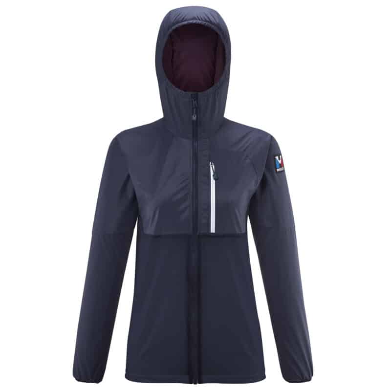 Millet Trilogy Sky Shield Hoodie, versione donna in colore grigio/nero.