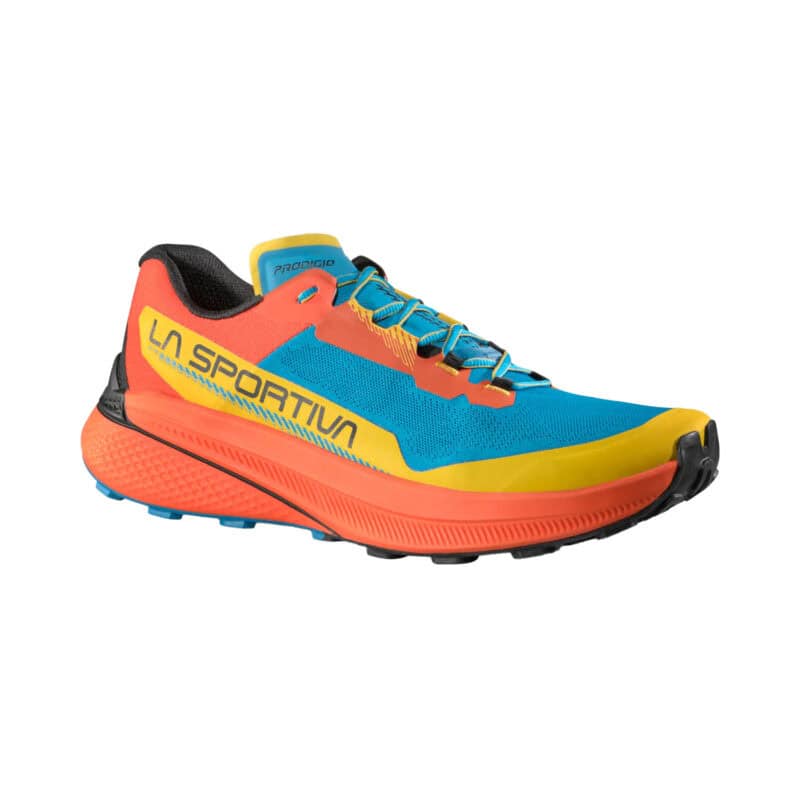 La Sportiva Prodigio, colore Tropic Blue/Cherry Tomato.
