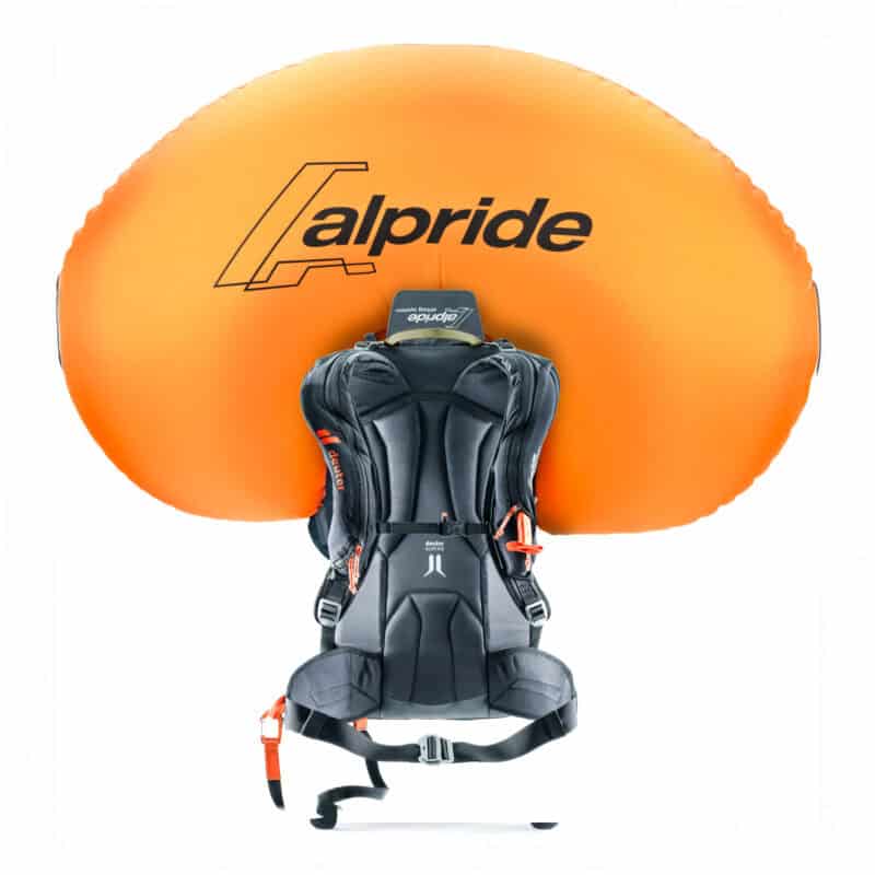 Airbag Alpride gonfiato, vista posteriore. Deuter alproof 32.