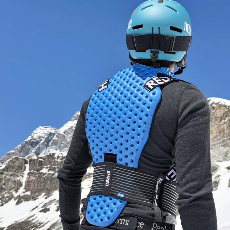Protettore dorsale crash pad blue per sport outdoor, escursionismo e alpinismo sicuro.