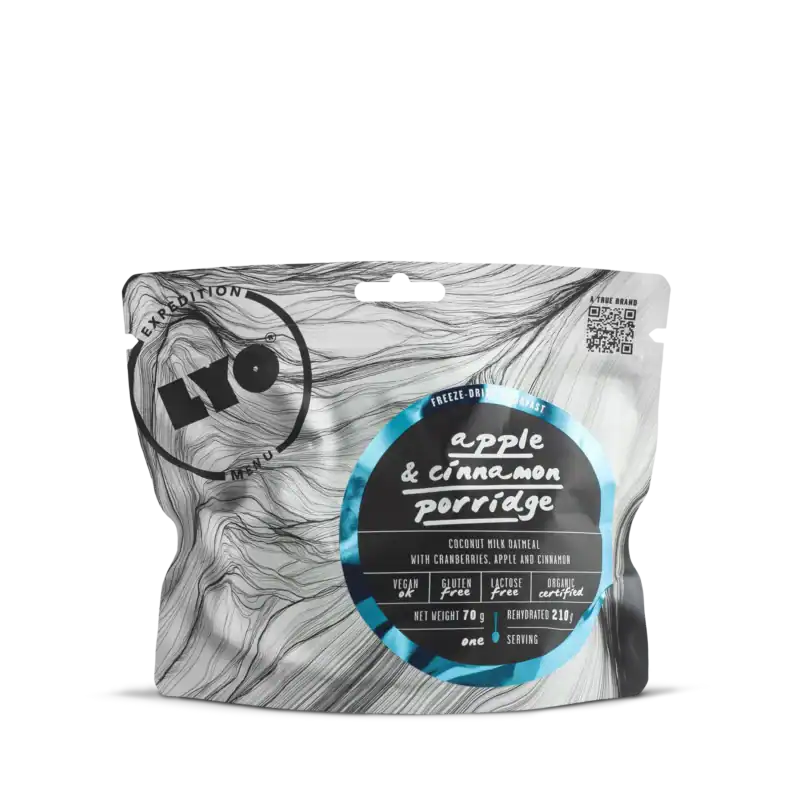 LYOFOOD Apple & Cinnamon Porridge – busta liofilizzata Expedition Menu, fronte