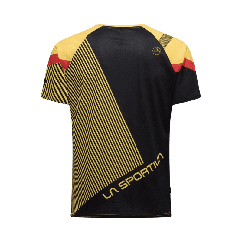 La Sportiva Flow T-Shirt M trail running uomo Black/Yellow vista posteriore